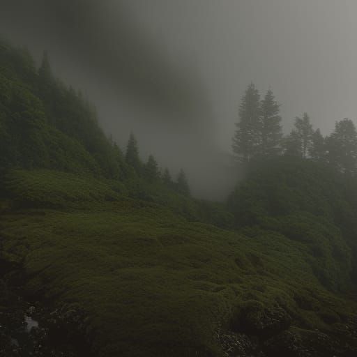 Surreal Foggy Mountains Landscape: Digital Matte Painting