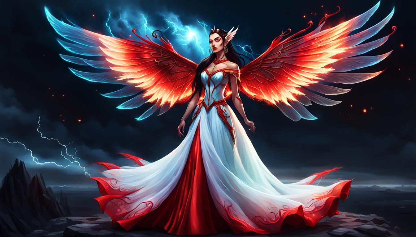 Latina Elf Goddess with Fire Wings in Fantasy Art