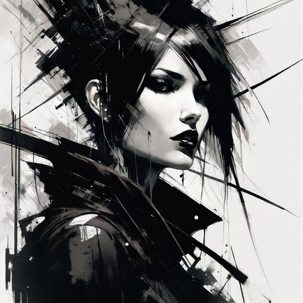 Gothic Punk Girl with Abstract Chaotic Lines