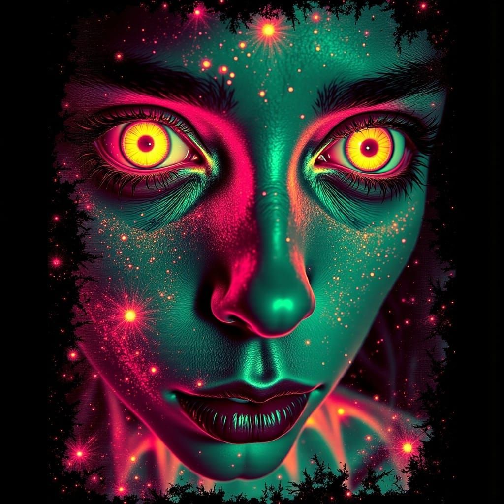 Cosmic Dreamscape in Dark Glitch Aesthetic