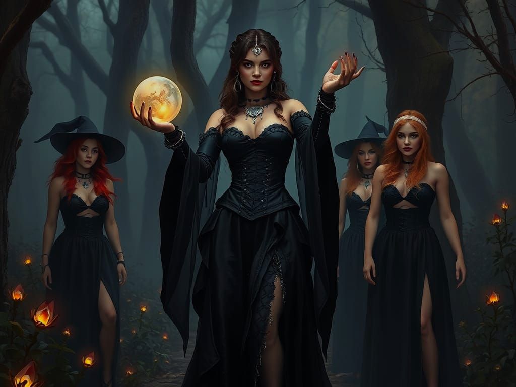 Gothic Sorceress in Misty Forest, Dark Fantasy Art