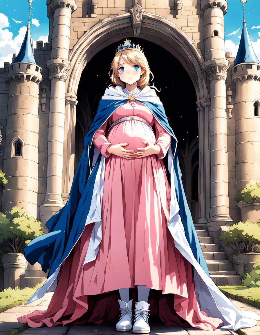 Anime Style Pregnant Princess at Castle Entrance