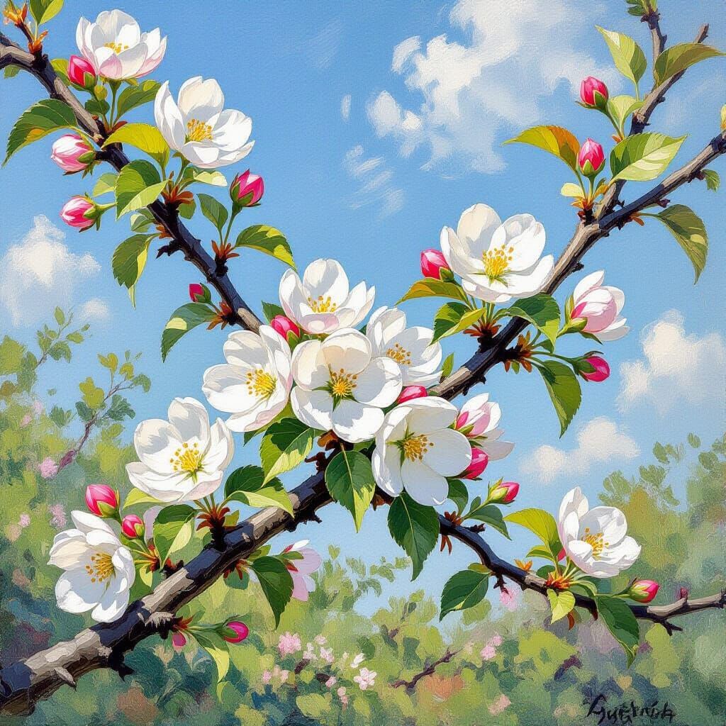 Apple Blossoms in Impressionistic Style