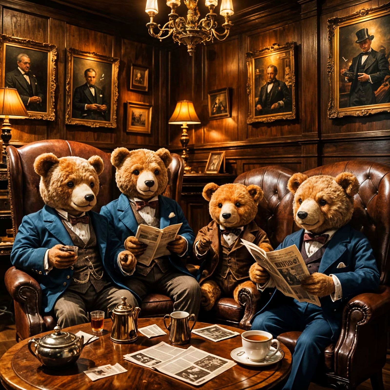Victorian Teddy Bears in a Gentleman's Club