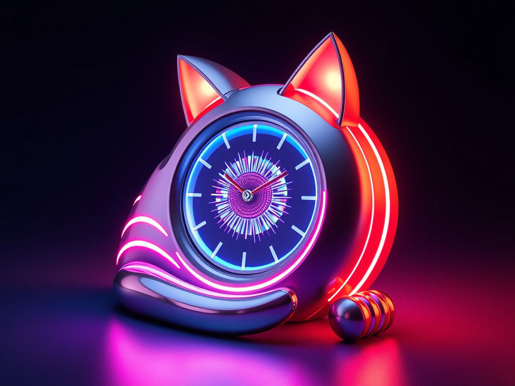 Futuristic Cat Clock in Cyberpunk Aesthetic