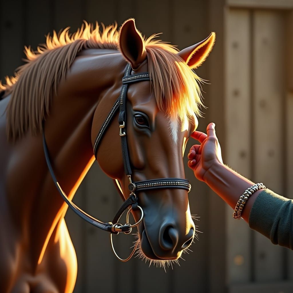 Horse and Owner: A Serene Moment in Gold Light