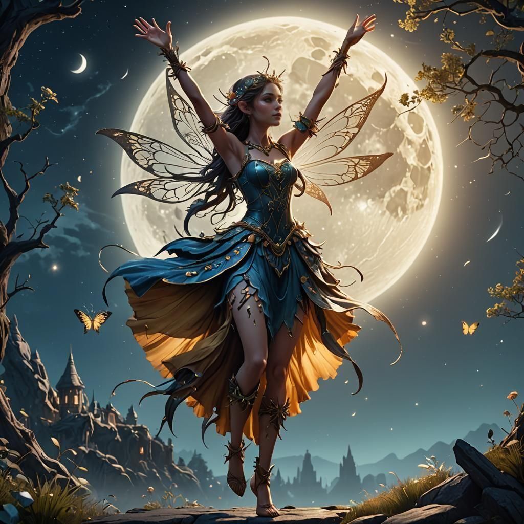 Moonlit Fairy Dance: Detailed Matte Painting