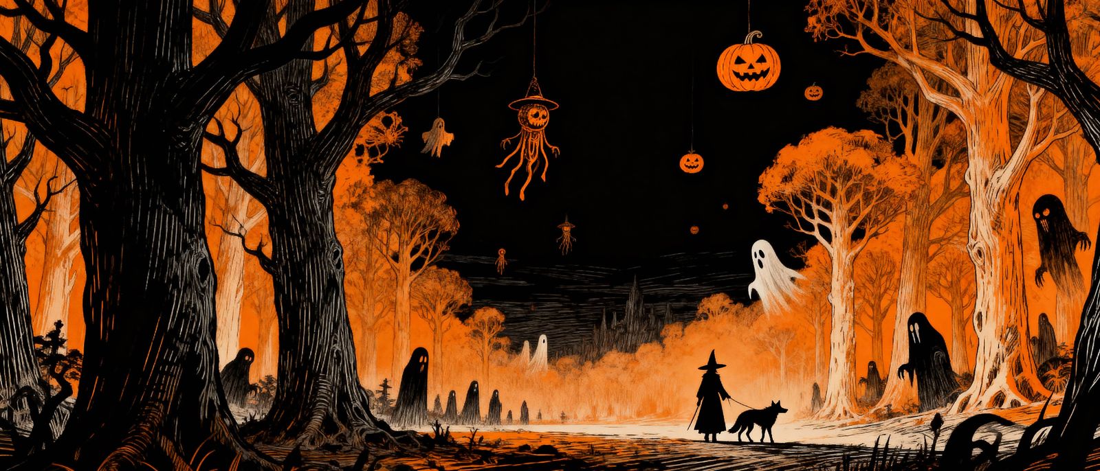 Witch and Wolf in Otherworldly Halloween Dimension