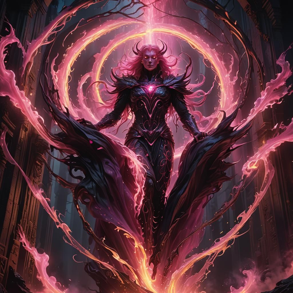 Pink Entity Emerges from Mystical Portal