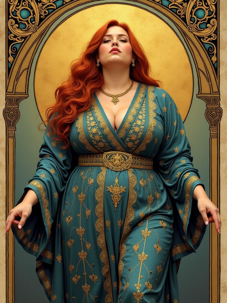 The Priestess in Elegant Brocade and Embroidered Robe