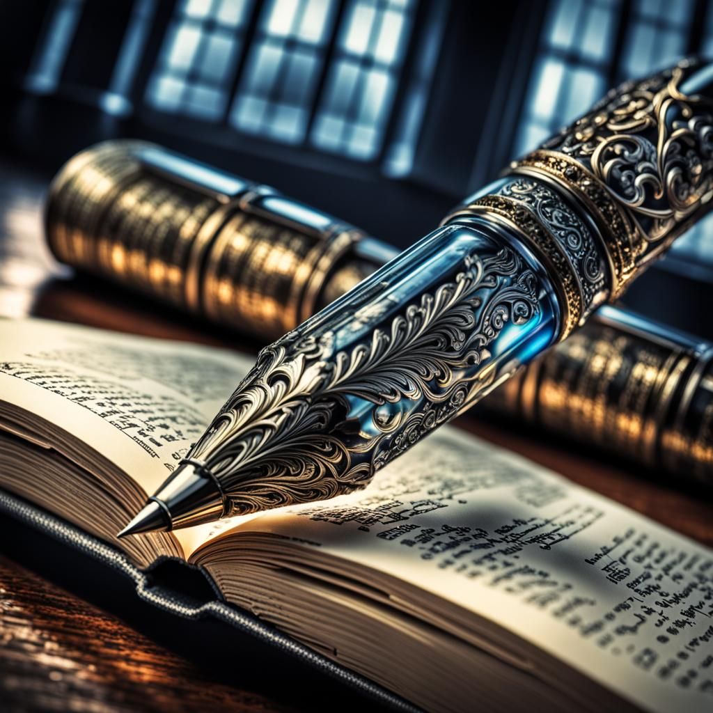 Glass Pen on Book: Hyperrealistic Detail