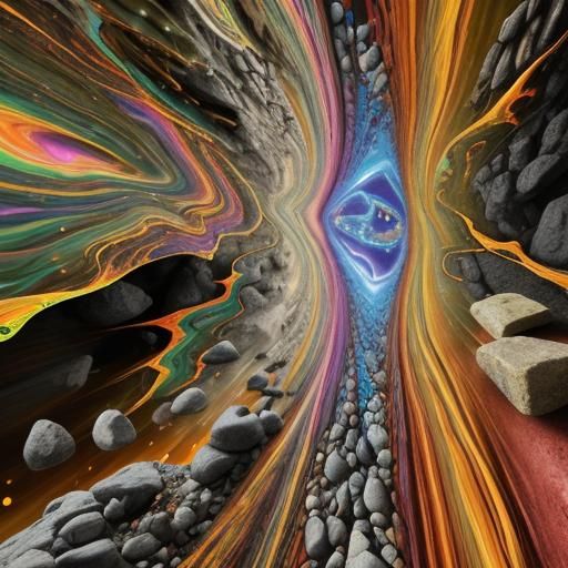 Flaming Rocks: Vivid Oil on Canvas in 8k