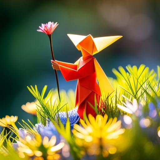 Intricate Origami Fairy in Paper Flower Garden