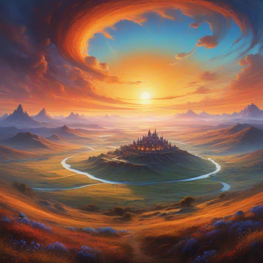 Surreal Number Nine in a Vibrant Landscape