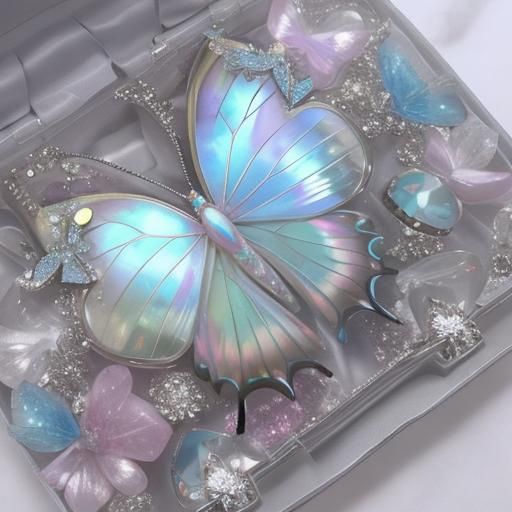 Pastel Crystal Butterfly with Iridescent Wings
