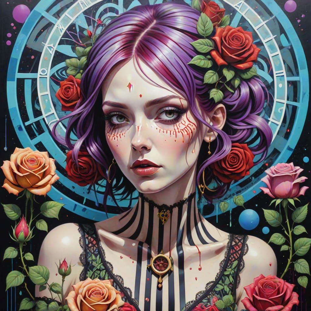 Psychedelic Garden: Striped Hair in Graffiti Art Style