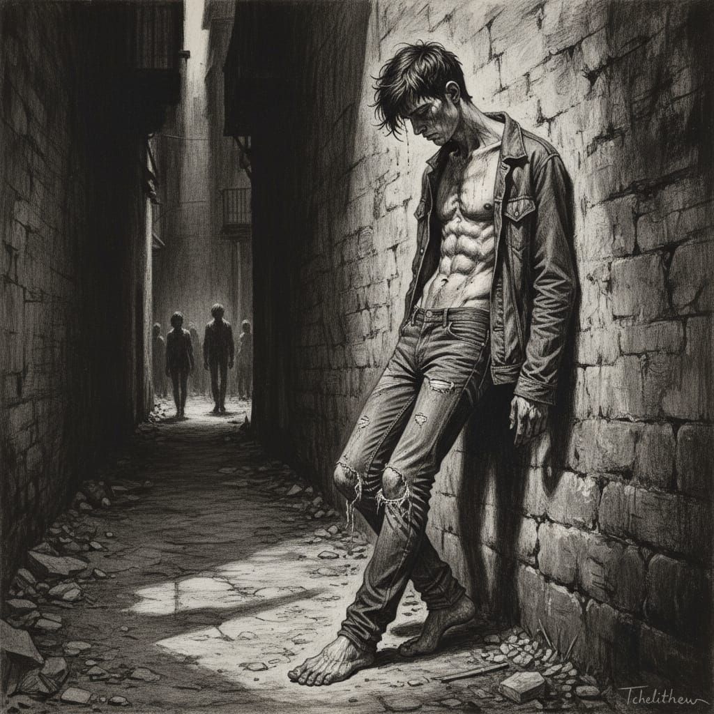 Young Man in Dark Alley, Yamato-e Style