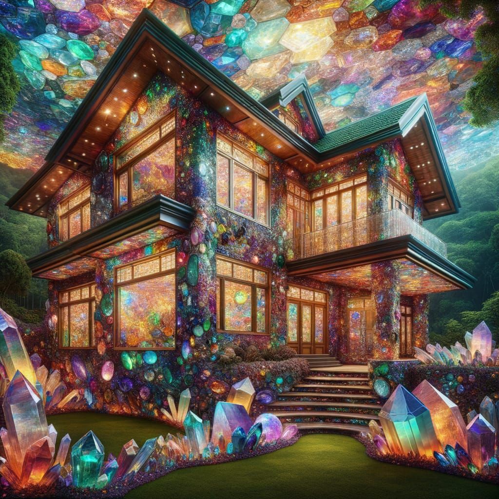 Surreal Gemstone House with Diamond Foundation and Opal Wall...