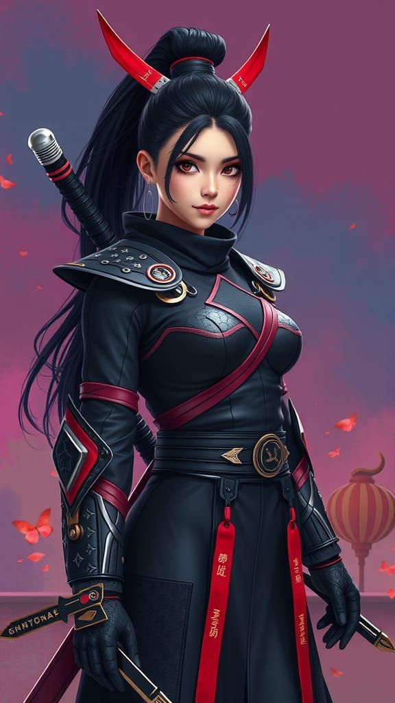 Fantasy Ninja Lady: Detailed Digital Art