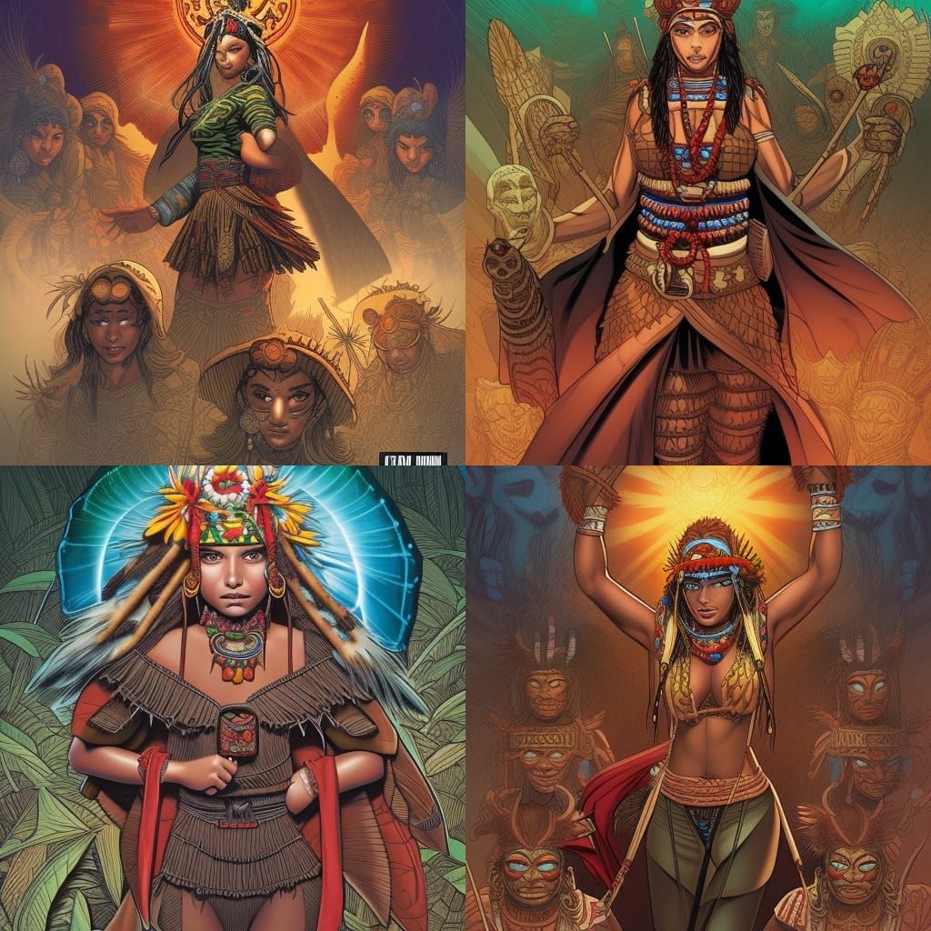 Mayan Shaman Girl in Comic Book Art Style