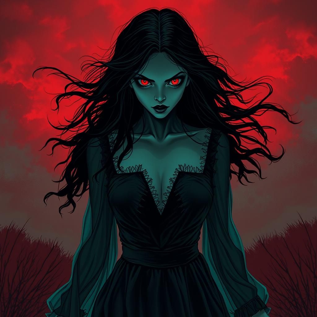 Eerie Female Figure in Dark Comic Style