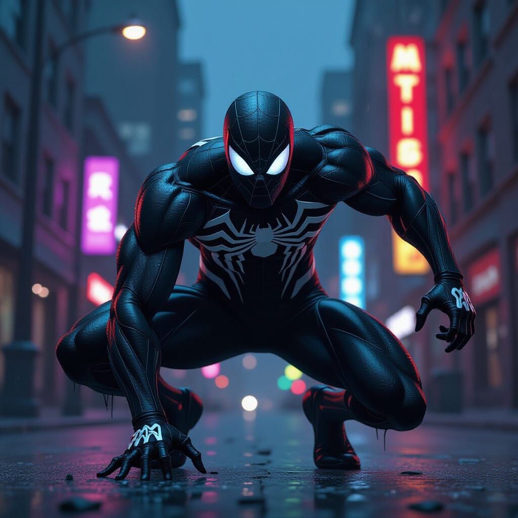 Symbiote Spider-Man Unleashes Raw Power in Gritty Urban Nigh...