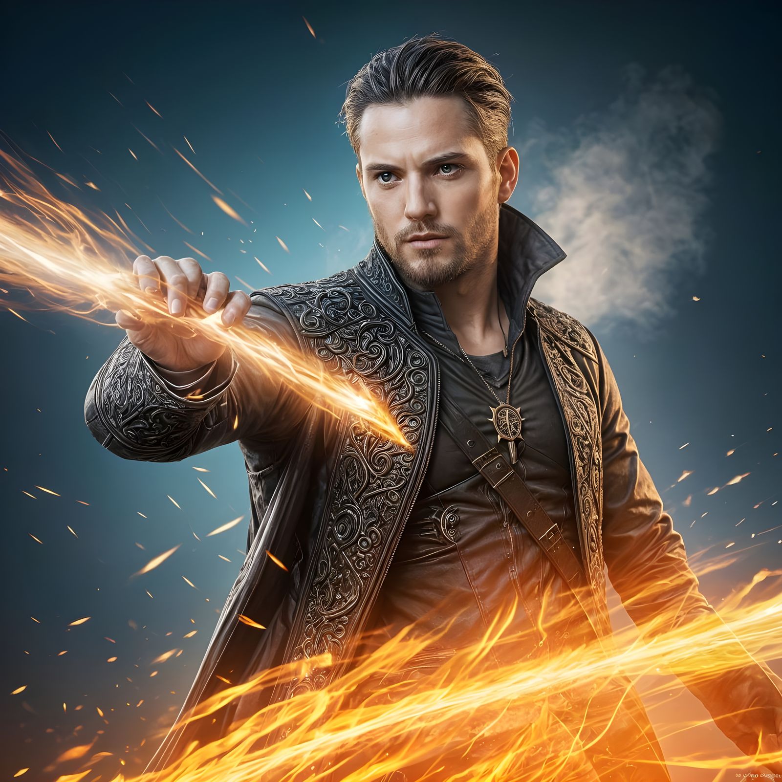 Wizard Tom Riley Casting Explosive Fire Spell