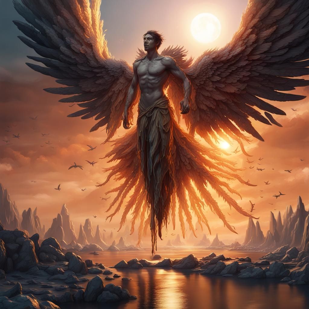 Icarus's Fall: A Surreal and Detailed Depiction