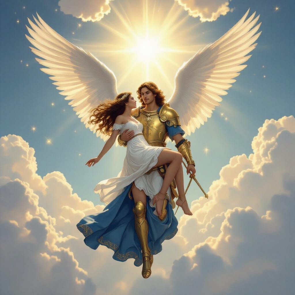 Archangel Michael Ascending with Woman, Inspired by Classic ...