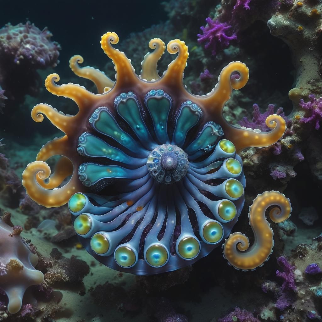 Underwater Octopus and Nudibranch with Gemstones