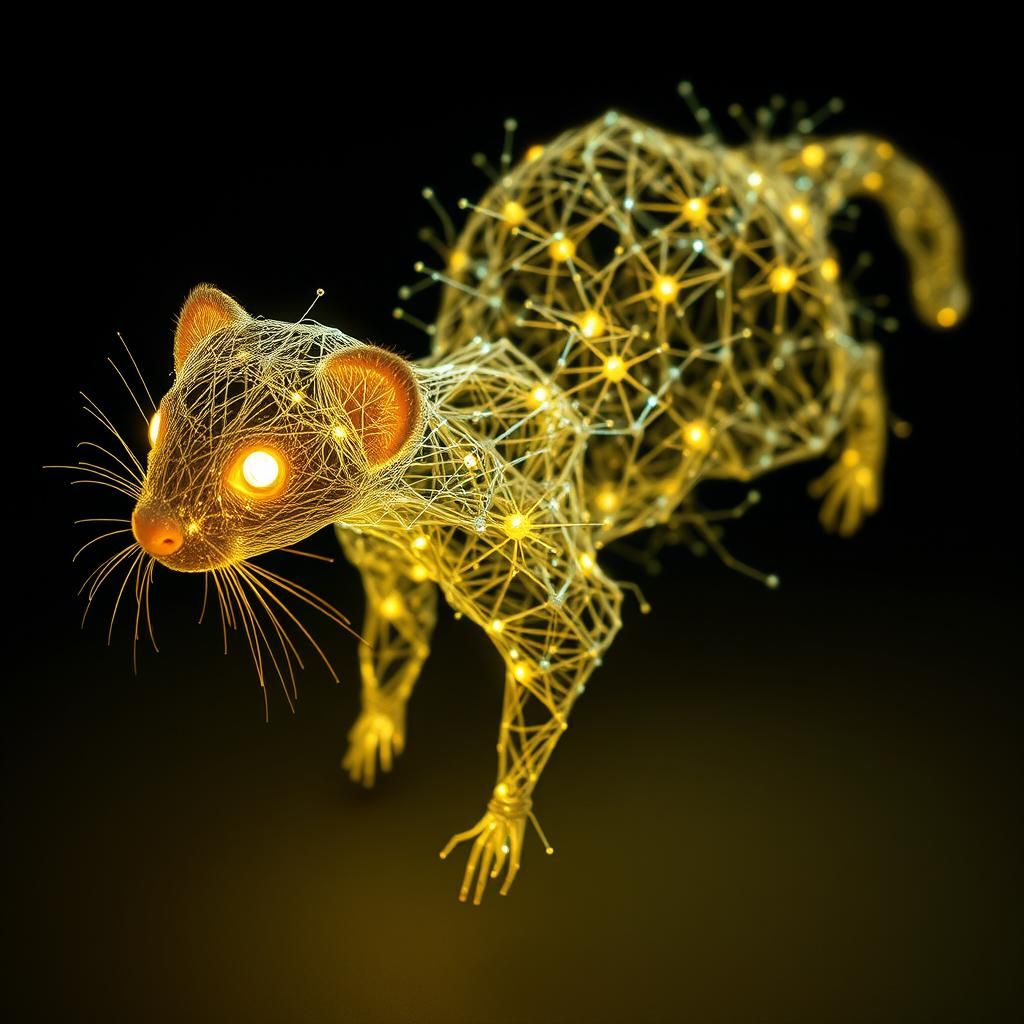 Futuristic Ferret Constructed from Glowing Neural Fibers
