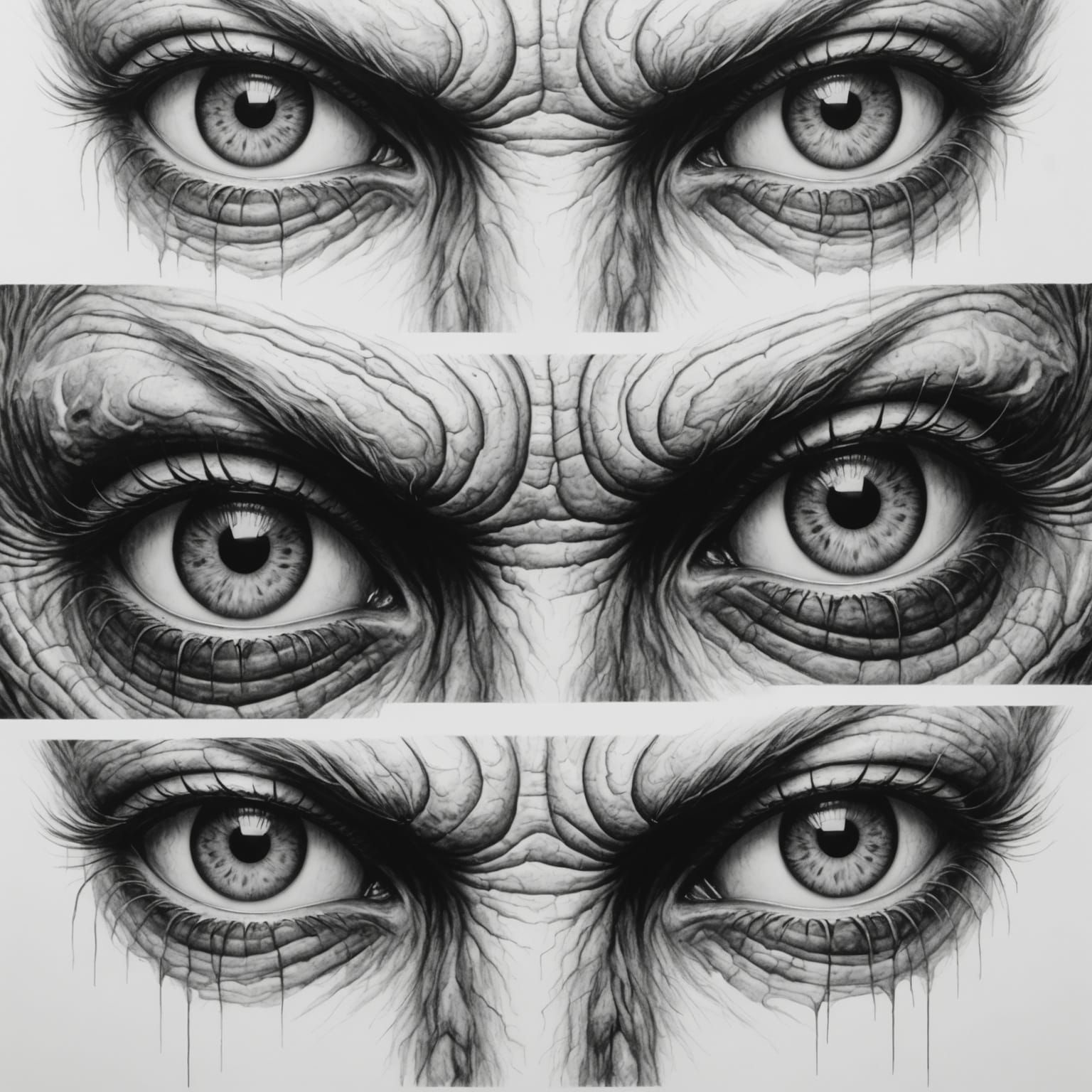 Ominous Monster Eyes in Charcoal Drawing