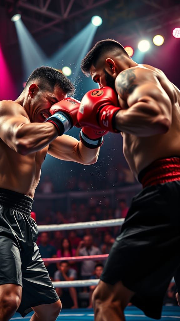 Asian Boxers Clash in High-Energy Ring Under Blazing Spotlig...