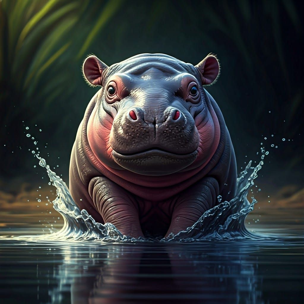 Adorable Pygmy Hippo Splashing: Fantasy Concept Art