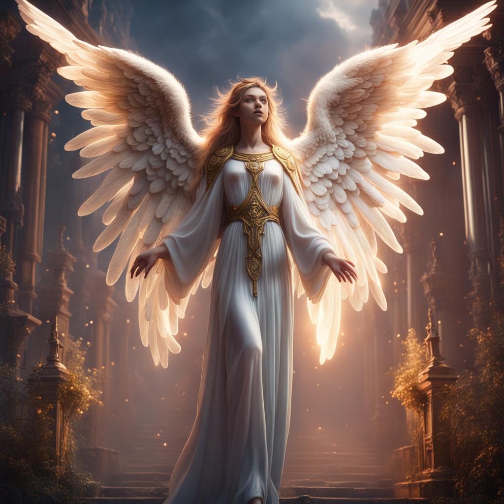 Ethereal Angel: Detailed Matte Painting in Deep Color