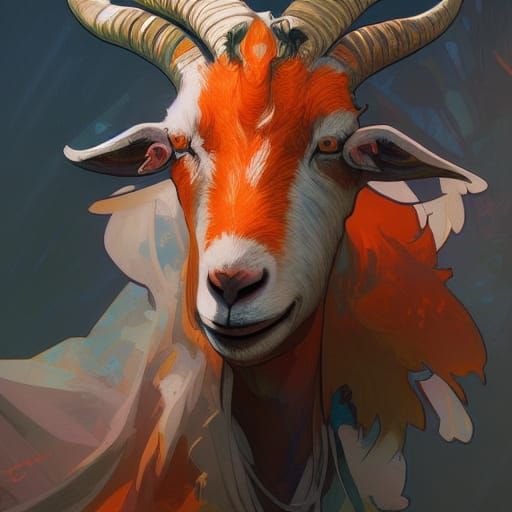 Hyperdetailed Goat Concept Art in Orange and Teal