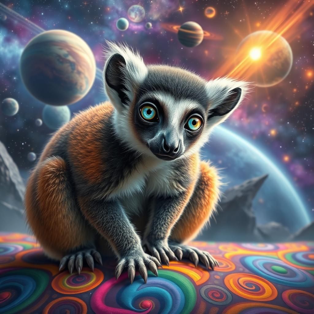 Cosmic Lemur with Intricate Patterns in Digital Art