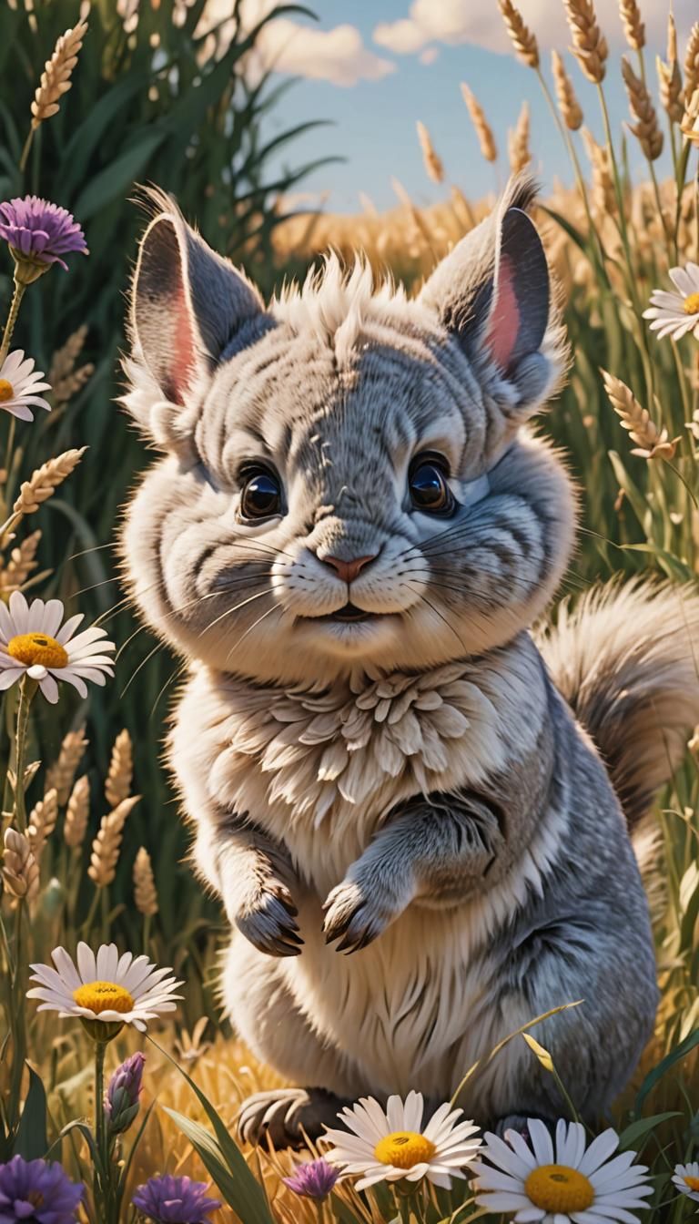 Chinchilla in Wheat Field: Pixar-Style 3D Animation