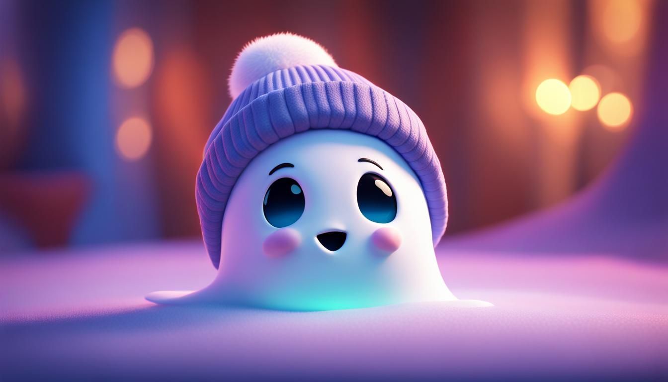 Cute Ghost in Winter Hat: 3D Digital Art