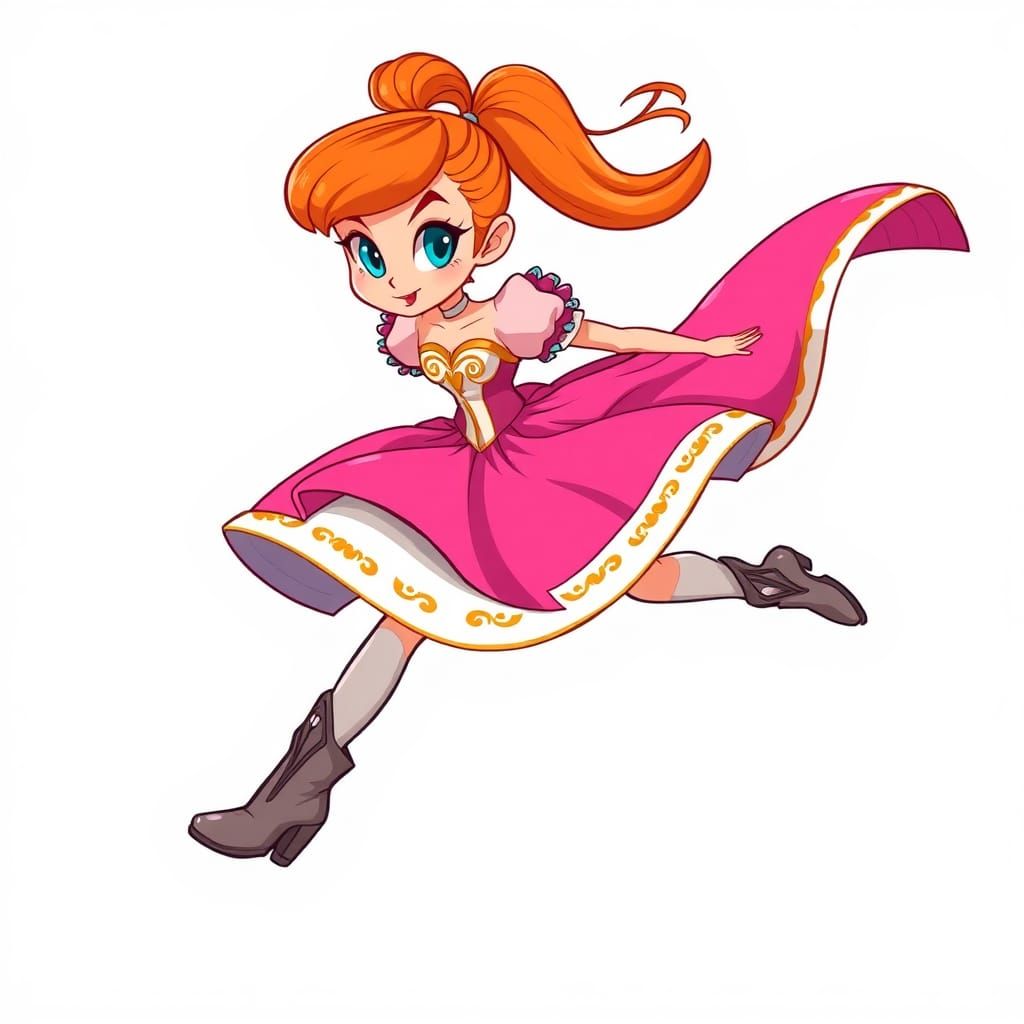 Speedy Cartoon Princess in Vibrant Motion