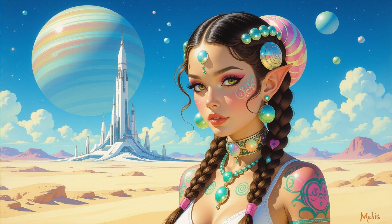 Alien Woman with Tattoos on a Sci-Fi World