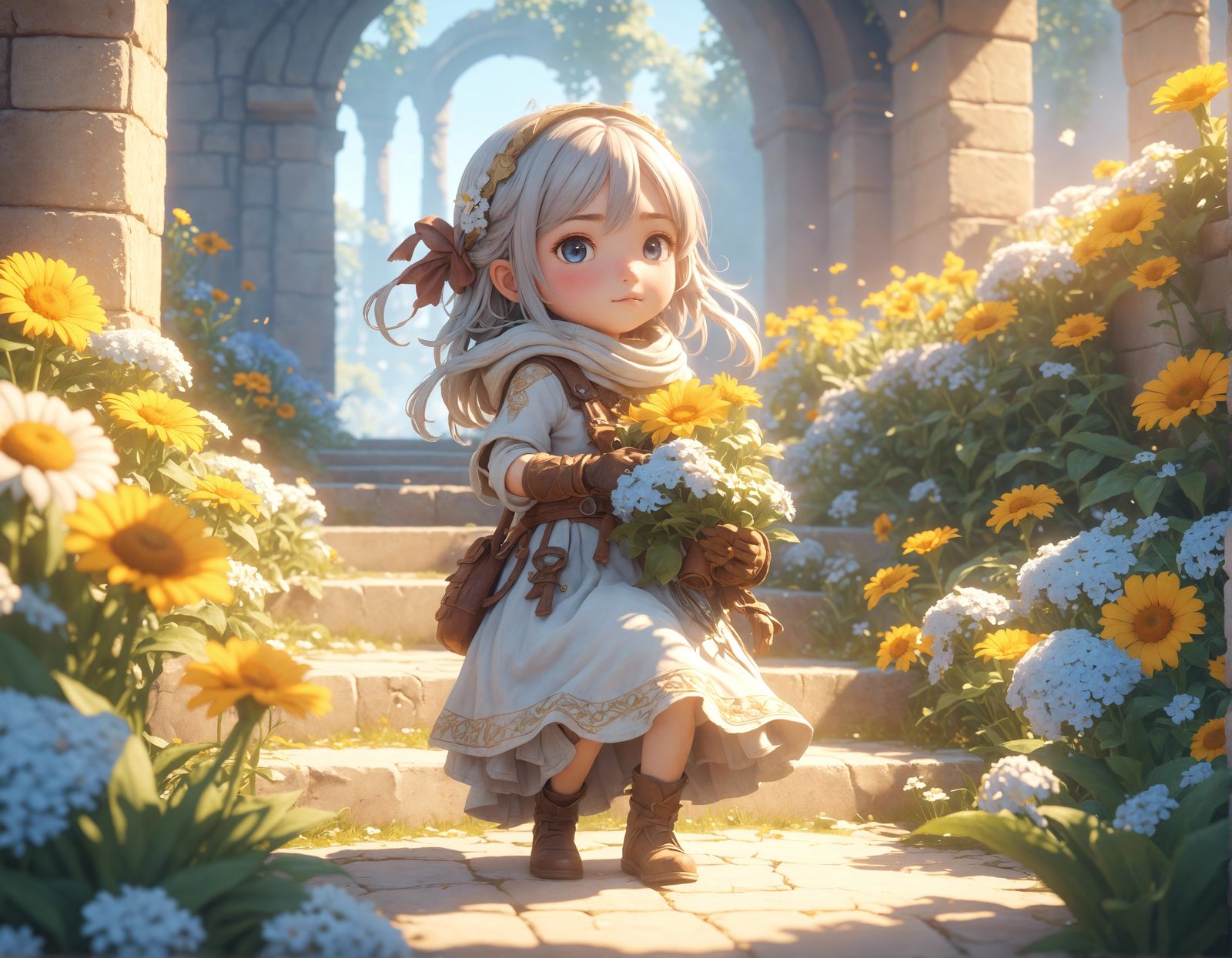 Game Character in a Sunny Flower World