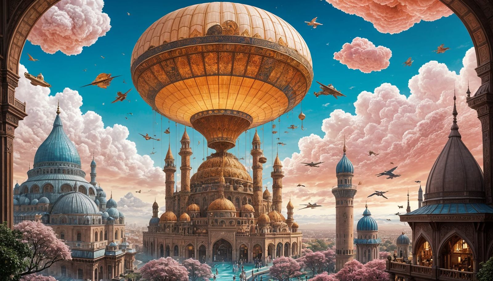 Ottoman Airship Marketplace in Retro-Futuristic Style