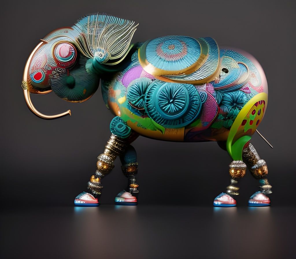 Detailed 3D Metal Elephant Illustration in Volumetric Lighti...