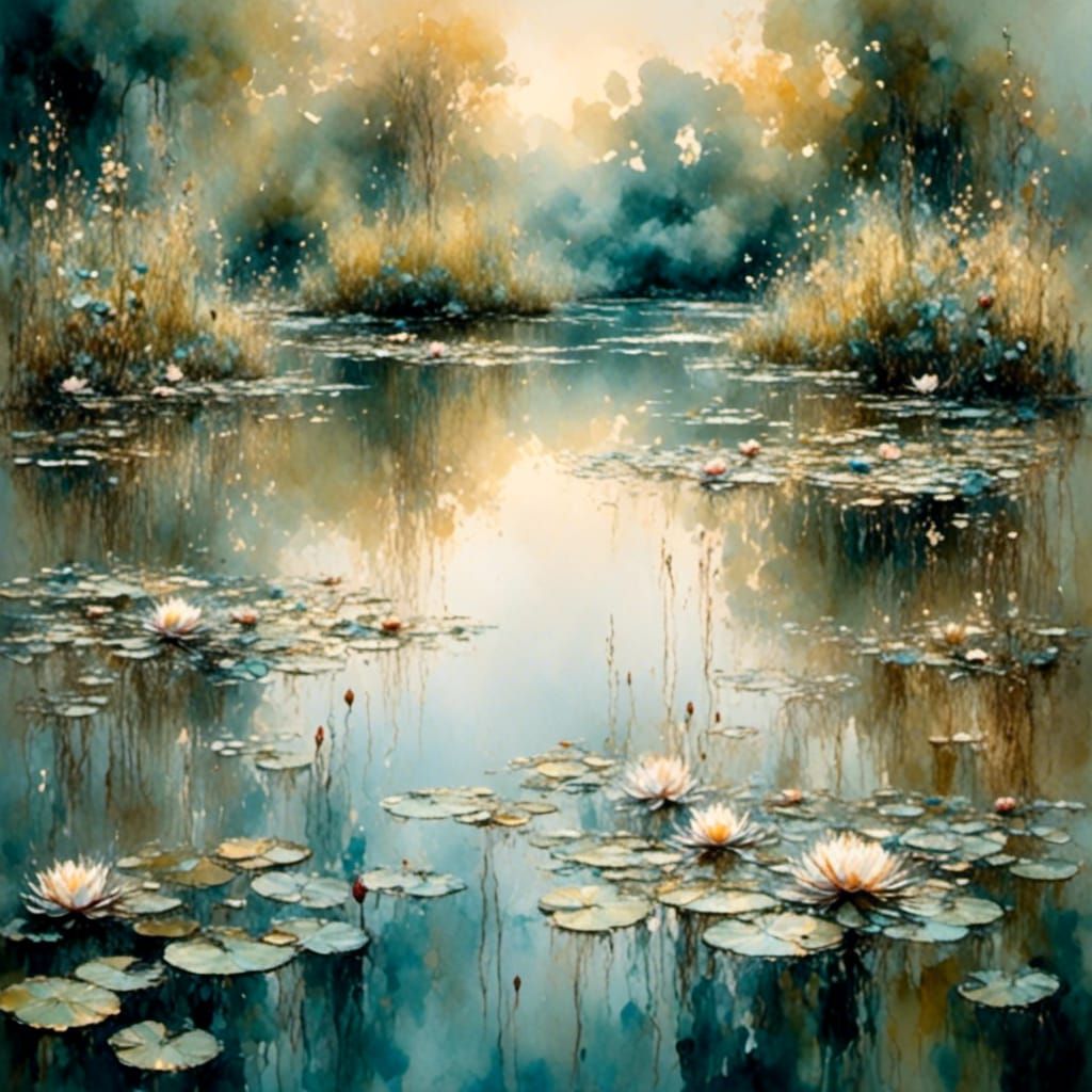 Water Garden in Claude Monet-Inspired Watercolor