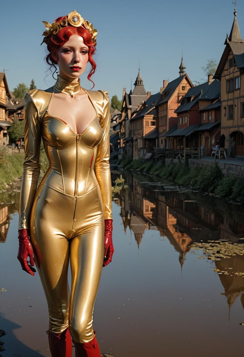 Figure in Latex Suit, Alphonse Mucha Style