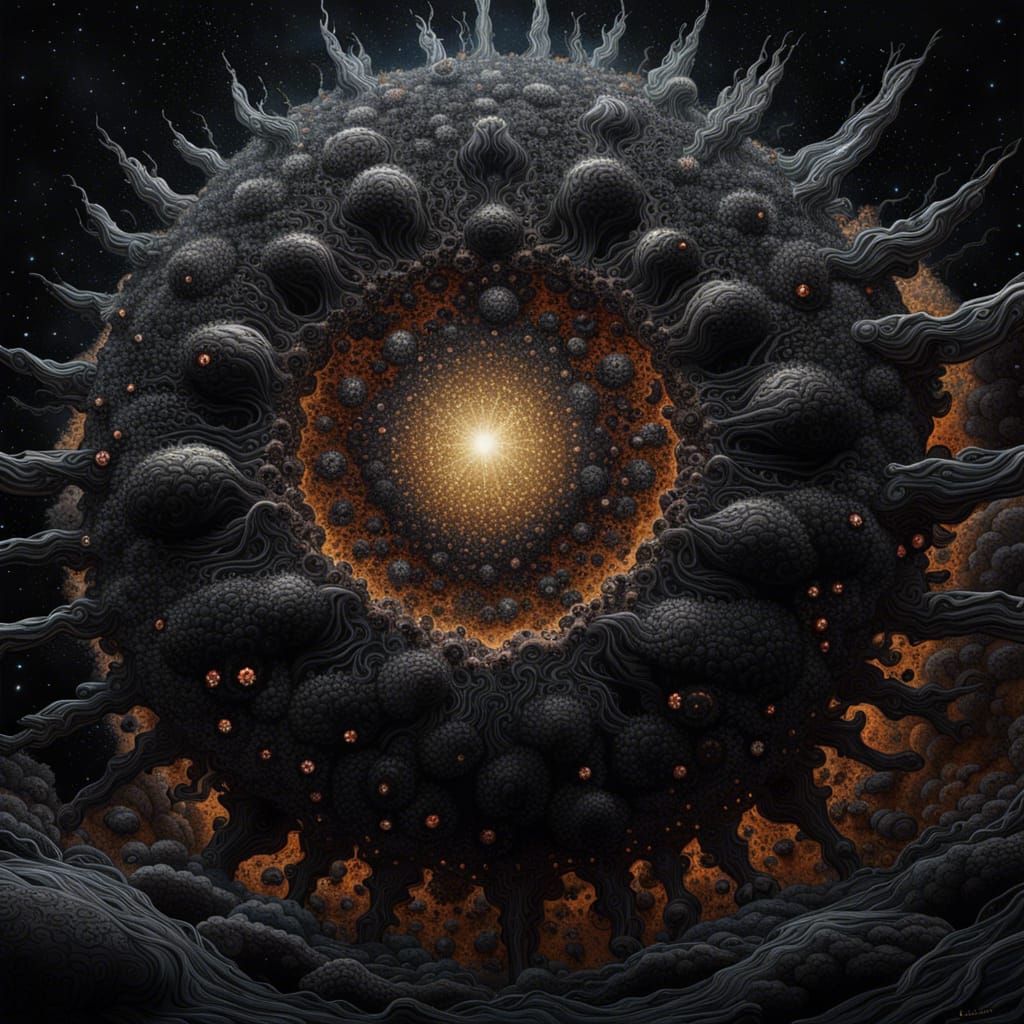 Cosmic Virus Consuming Stars: Surreal Acrylic Art