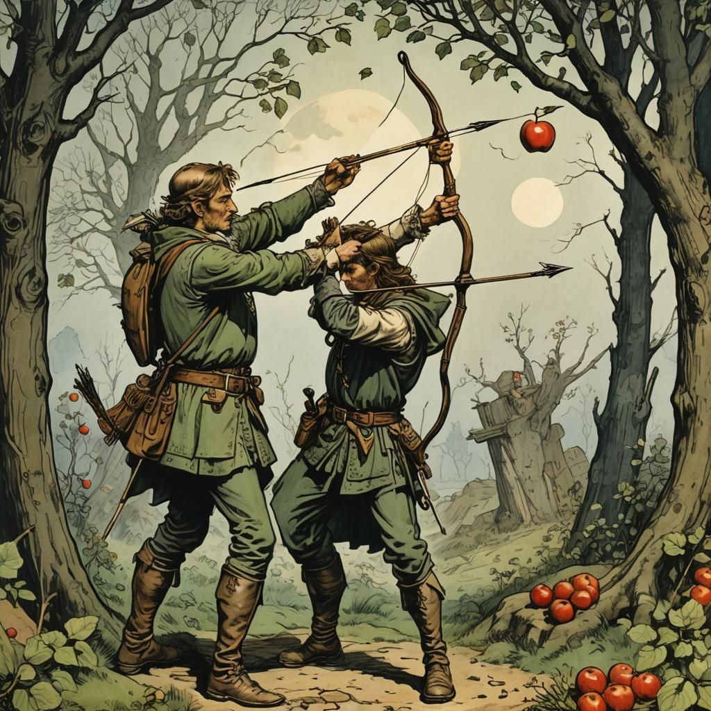 William Tell Fable in Classic Illustration Style