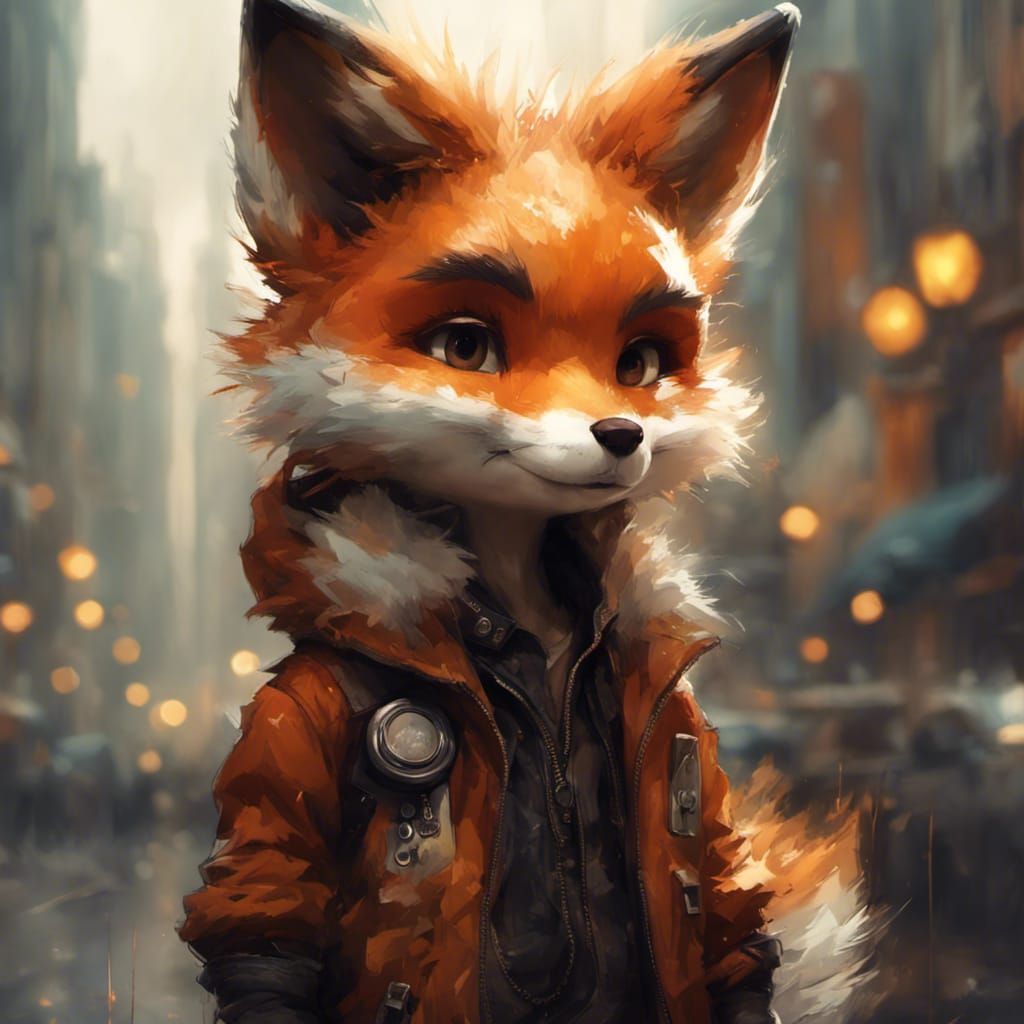 Chibi Furry Fox in Streetwear, Detailed Digital Art