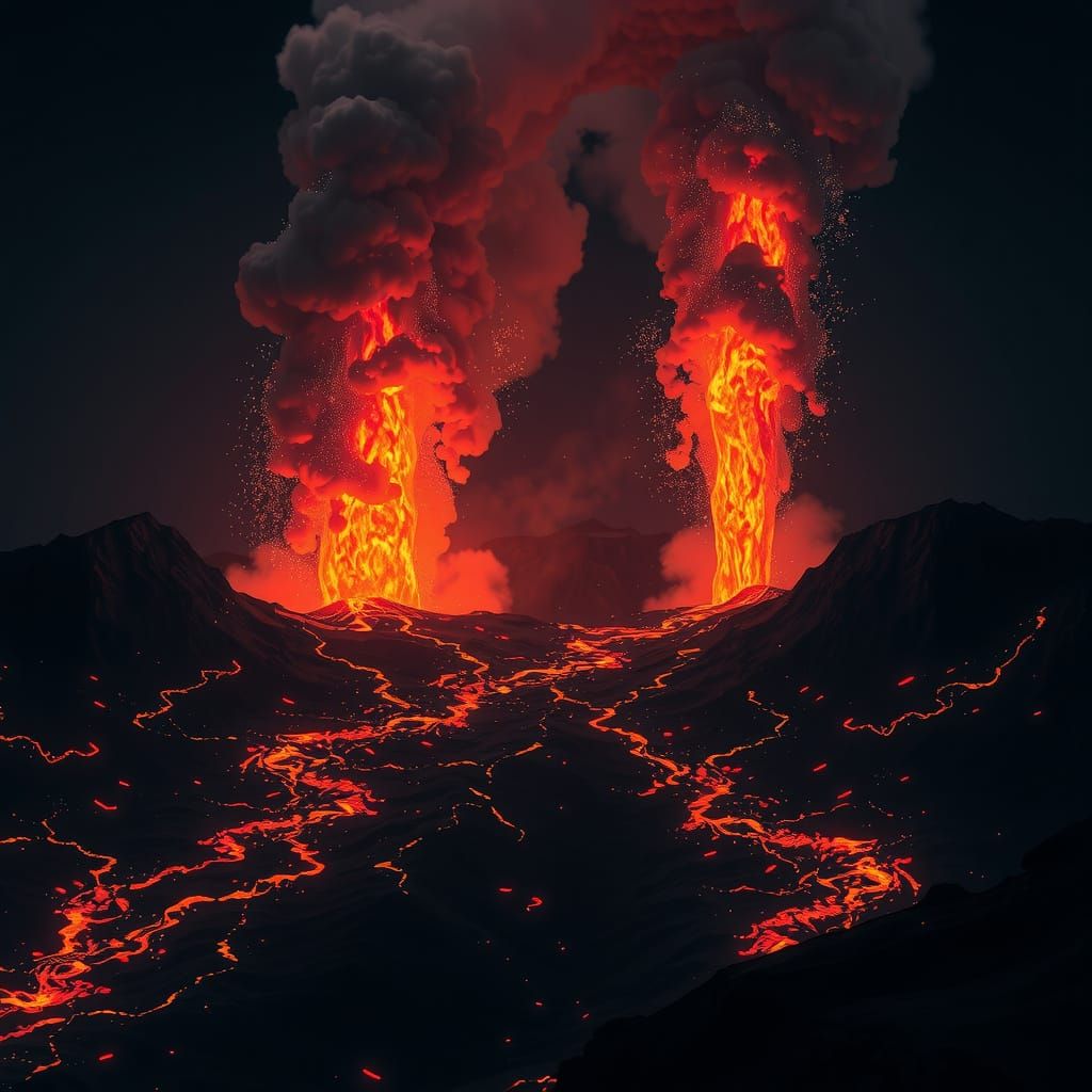 Pyroclastic Inferno Unfolds Under Starry Skies